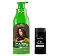 Herbishh Hair Color Shampoo Dark Brown (500ml, 3-in-1 Ammonia-Free) + Hair Wax Stick 2.7 OZ - Gray Coverage Dye & Styling Wax Combo for Smooth, Frizz-Free Hair