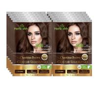 Herbishh Hair Color Shampoo para cabello gris con mascarilla capilar de argán - Tamaño de viaje - Paquete de 10+1 paquete - Sin amoníaco (marrón castaño)