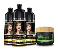 Herbishh Ultimate Hair Color Shampoo Kit (3pcs Hair Color Shampoo Dye +1 Argan Hair Mask) Smooth and Long Lasting Color Shampoo for Grey Hair Men & Women Easy & Quick to Use-Combo4 (Dark Brown)