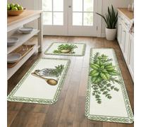 Herbs - Juego de 3 alfombras de cocina rústicas, naturales, lavables, suaves, acolchadas, para fregadero, lavadora, cuarto de baño, tocador