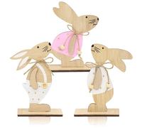 Herbst 3 unidades de decoración de Pascua, conejo, Pascua, decoración de madera, bonito expositor de madera para Pascua, conejos de Pascua, figuras para colocar en exteriores, decoración de mesa de