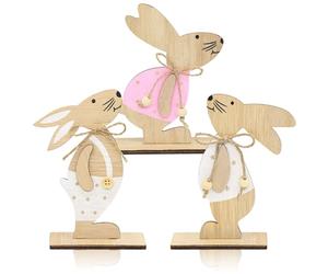 Herbst 3 unidades de decoración de Pascua, conejo, Pascua, decoración de madera, bonito expositor de madera para Pascua, conejos de Pascua, figuras para colocar en exteriores, decoración de mesa de