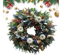 Herbstkranz - Weißer Kürbislaub Türkranz | Landlicher Jahreszeitkranz Kamin Wand Eingang Erntedankfest Weihnachten