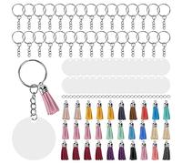 HERCHR 30 Set Acrylic Keychain Blanks Kit, Circles Key Chain Making Kit Tassel Set with Jump Rings for DIY Keychain Crafting Hand Painted
