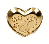 HERCHR Bandeja Decorativa Corazón Dorada 8.7x9.1cm, Plato Organizador de Joyas de Acero Inoxidable, Bandeja de Almacenamiento para Anillos Pendientes Bisutería y Accesorios de Mesa