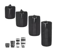 HERCHR Bolsa para Lentes, 4 Piezas S M L XL Bolsa de Almacenamiento para Lentes DSLR de Neopreno Negro portátil Accesorio para cámara con cordón Estuche Protector con Gancho