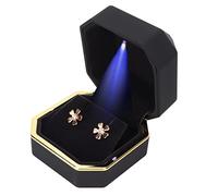 HERCHR Caja de regalo joyería con luz LED, caja almacenamiento congregada cuadrada (Black)