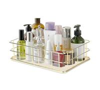 HERCHR Cesta de malla metálica, cesta de almacenamiento metálica de escritorio, bandeja de almacenamiento con rejilla dorada, cestas de almacenamiento de malla metálica para el hogar