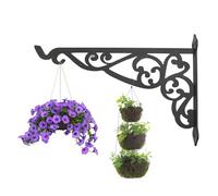 HERCHR Colgador de plantas de pared negro para interiores y exteriores, soporte de metal para colgar flores, comedero para pájaros, campanillas de viento, linterna con tornillos