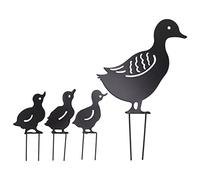 HERCHR Estacas Decorativas para jardín, 4 Piezas de Metal, Pato, Familia, Juego de decoración de Patio, Linda Figura de Animal, estaca de Paisaje para Patio, césped, Adornos de Cama de