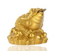 HERCHR Estatua de la Rana del Dinero del Feng Shui, figurita China del Sapo de la Suerte, Rana de la Riqueza de Resina Color latón para la decoración del hogar y la Oficina, y Regalo de Prosperidad
