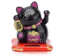 HERCHR Gato Afortunado Buena Suerte con Brazo Móvil Energía Solar, Gato de la Fortuna, Maneki Neko, Gato Que agita de Kawaii con energía Solar para Decorar el Coche,6,5 × 7 × 8 cm(Negro)