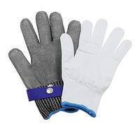 HERCHR Guante de alambre de acero inoxidable, guante de malla metálica resistente a cortes, guante protector de cuchillo lavable reutilizable para trabajos con motosierra para cortar (l)