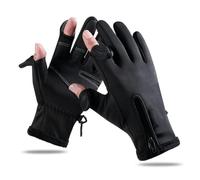 HERCHR Guantes De Pesca, Guantes De Ciclismo De Invierno Cálido Acolchado Engrosamiento Pantalla Táctil 2 Dedos Cortados Guantes De Montar Negros para Exteriores, Kayak, Remo(XL)