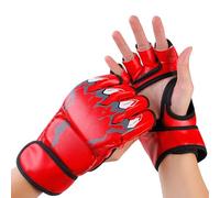 HERCHR Guantes MMA Sparring Híbridos De Palma Abierta, Manoplas De Artes Marciales para Hombres Y Mujeres, Soporte De Muñeca De Cuero, Guante De Boxeo Deportivo, Entrenamiento Muay Thai(Rojo)