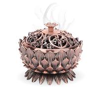 HERCHR incensario de carbón, Vintage Quemador De Incienso Lotus Forma Aleación, Titular de incensario decoración del hogar, Receptor de Cenizas para Cono de Polvo o Incienso en Espiral 7x5 (Cobre)