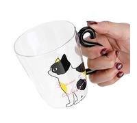 HERCHR Linda taza de café para gatos, taza de café de vidrio, taza de café expreso, taza de té para gatitos, taza de leche con asa trasera para amantes de los gatos, 300 ml(blanco)