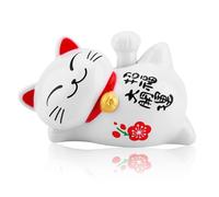 HERCHR Lucky Cat, Lucky Cat Waving Arm Lazy Lazy Laying Wealth Fortune Cat White Chinese Cat Waving Arm Cute Solar Lucky Cat Statue Maneki Neko Lucky Cat for Decorating Front Desk, Car