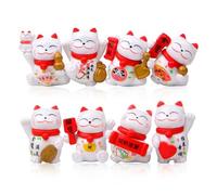 HERCHR Mini Maneki Neko Figuritas Juego de 8, Mini Maneki Neko Estatuas Adornos Gato de la Suerte Adornos Estatua de la Suerte Figuritas de Gato para Decoración de Casa Oficina y Coche