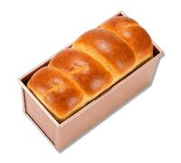 HERCHR Molde para pan, 20,5x11,7x11,7 cm, utensilios para hornear antiadherentes, caja para tostadas de pan corrugado de acero al carbono de gran capacidad, lata para pan casero (Oro Sin Tapa)
