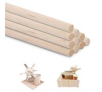 HERCHR Pack de 10 Madera Manualidades, palitos de Madera Natural Redondos, 30 cm de Largo Varas de Madera Extra Largas Sin Terminar, 4mm de Grosor Varilla Madera para Manualidades