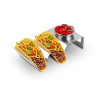HERCHR Porta Tacos, Porta Tacos Portátil Porta Tacos Pequeño Porta Tacos de Acero Inoxidable Bandeja para Tacos con Taza para Salsa para la Cocina del Hogar