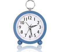HERCHR Reloj Despertador Redondo Analógico, Reloj Redondo Pequeño Súper Silencioso Que No Hace Tictac con Números Arábigos, Reloj De Mesa Que Funciona con Pilas(Azul)