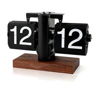 HERCHR Reloj Digital Abatible Vintage, Reloj de Escritorio Retro con Base de Madera, Reloj Despertador de 24H con Engranajes Internos
