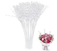 HERCHR Tallos de Perlas con Cuentas en Tallos de Alambre, 100 Piezas Perlas de Spray Ramo de Boda Novia, decoración de Fiesta Perla Cadena de Cuentas Guirnalda, Palos de Cuentas Florales(Blanco)