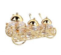 HERCHR Tarro de vidrio para especias, 3 piezas de azucareros dorados europeos, tarro de condimento, recipiente para té con tapa, cuchara para decoración de cocina, mostrador, cafetería