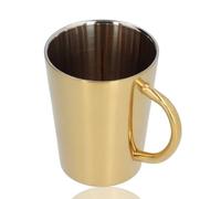 HERCHR Taza de café de acero inoxidable, tazas de metal, taza aislada de doble pared con asa para acampar en casa, 300 ml(Oro)
