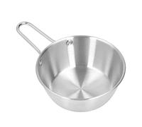 HERCHR Tazón de acero inoxidable con diseño único y simple, taza antiescaldaduras, recipiente para mezclar comida, utensilios con asa para acampar, senderismo, hogar (Plata)