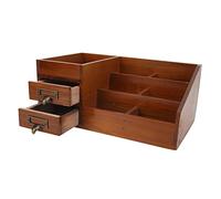 HERCHR Wooden Makeup Organizer, Multi Layer Retro Cabinet Desktop Jewelry Storage Box with 2 Drawers for Skincare, Lipsticks, Cosmetics, Brushes