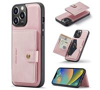 HERCN Funda para iPhone 14 Pro 6.1";Tarjetero extraíble -Pata de Cabra -Cubierta Funcional para teléfono Celular con Billetera pequeña magnética única (Rosa Claro)