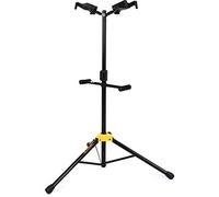 Hercules GS422B PLUS Soporte doble para guitarra con sistema de agarre automático y yugo plegable, color negro
