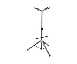 Hercules GS422B PLUS Soporte doble para guitarra con sistema de agarre automático y yugo plegable, color negro