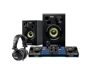 Hercules Kit de iniciación de DJ | Controlador de DJ USB Starlight con software Serato DJ Lite, altavoces de monitor de 15 vatios y auriculares con aislamiento de sonido