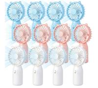 Herdear 12 miniventiladores portátiles de mano, 2 pilas AA, bonito ventilador de escritorio de mano pequeño y ligero para viajes, maquillaje, camping, playa, mujeres y hombres, regalo de verano