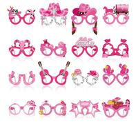 Herdear 32 piezas de decoración de fiesta de vaquero occidental, gafas de papel rosa vaquera salvaje oeste, recuerdo de fiesta, caballo, rodeo, accesorios para cabina de fotos, gafas de discoteca para