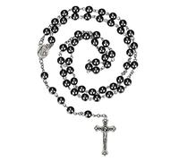 Herdear Collar de Rosario de Cuentas Negras Rosario Católico y Crucifijo Collar Católico Cruzado para Mujeres Cadena de Cuentas Religiosa para Regalo Sagrada Comunión