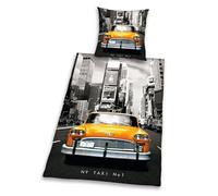 Herding 445960050 - Juego de Funda nórdica de linón con diseño de Taxi de Nueva York (80 x 80 cm + 135 x 200 cm)