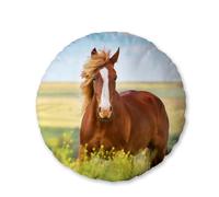 Herding Cojín con Forma contorneada con Estampado de Caballo, Redondo, Aprox. 50 cm de diámetro, poliéster
