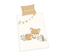 Herding Forest Friends - Juego de Ropa de Cama de Oeko Tex, Funda de Almohada de 40 x 60 cm, Funda de edredón de 135 x 100 cm, Cierre de botón, 100% algodón/Franela, Color Blanco y marrón
