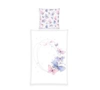 Herding Home Edition - Juego de Cama de satén con diseño de Mariposa, Funda nórdica de 155 x 220 cm, Funda de Almohada de 80 x 80 cm, con Cremallera Deslizante, Color Blanco, algodón y satén