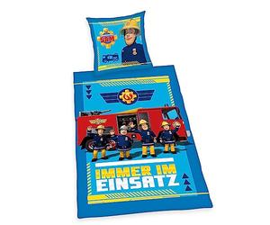 Herding Juego de Cama Fireman Sam con Funda de Almohada de 80 x 80 cm con Botones y diseño Reversible, Funda nórdica de 135 x 200 cm, Cierre de Botones, 100% algodón/Lino
