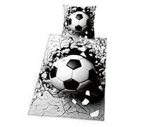 Herding Juego de Ropa de Cama con Efecto 3D, diseño de fútbol, Funda de Almohada de 70 x 90 cm, Funda nórdica de 140 x 200 cm, con Cremallera Suave, 100% algodón, Color Gris y Blanco