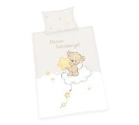 Herding - Juego de Ropa de Cama (Funda nórdica de 135 x 100 cm, Cierre de botón, 100% algodón/Franela), Color Blanco y Beige