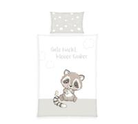 Herding Juego de Ropa de Cama, Mapache, Made in Green, Funda de Almohada de 40 x 60 cm con Cierre de sobre, Funda nórdica de 100 x 135 cm con Cremallera, 100% algodón/Renforcé