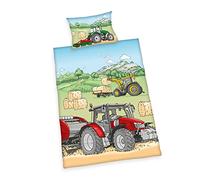 Herding Juego de sábanas Tractor, Made in Green por OEKO TEX, funda de almohada de aprox. 40 x 60 cm, funda nórdica de 140 x 200 cm aprox., con cremallera de marca, 100% algodón/Renforcé