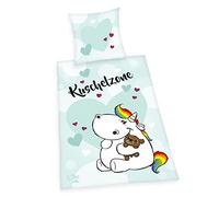 Herding Kuschelzone - Juego de Ropa de Cama (Funda de Almohada de 80 x 80 cm, Funda de edredón de 135 x 200 cm, Cremallera Suave, 100% algodón/Reforzado), Color Blanco y Azul